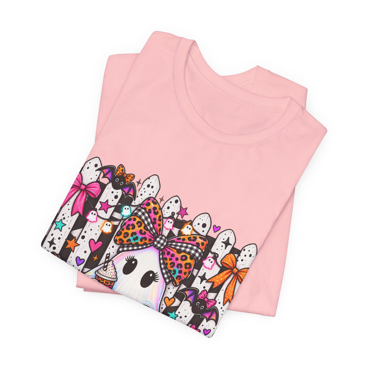 Cute Halloween Ghost Tee — Pink & Leopard Pumpkin Ghosts Graphic T-Shirt