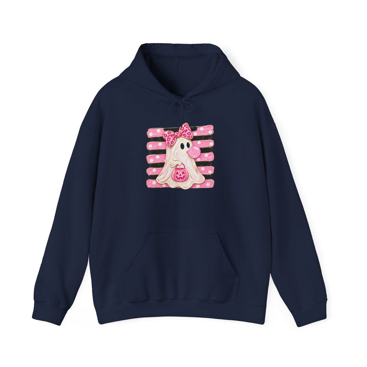 Pink Ghost Halloween Hoodie — Cute Trick-or-Treat Ghost with Pumpkin Graphic