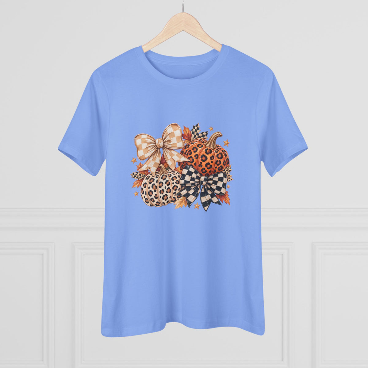 Leopard Pumpkin Trio Women's Tee — Fall Floral Bow Autumn Graphic Shirt