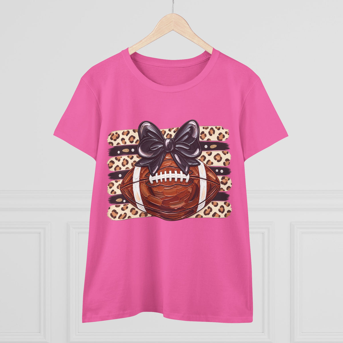 Leopard Football Tee — Cute Bow Game Day Shirt for Women