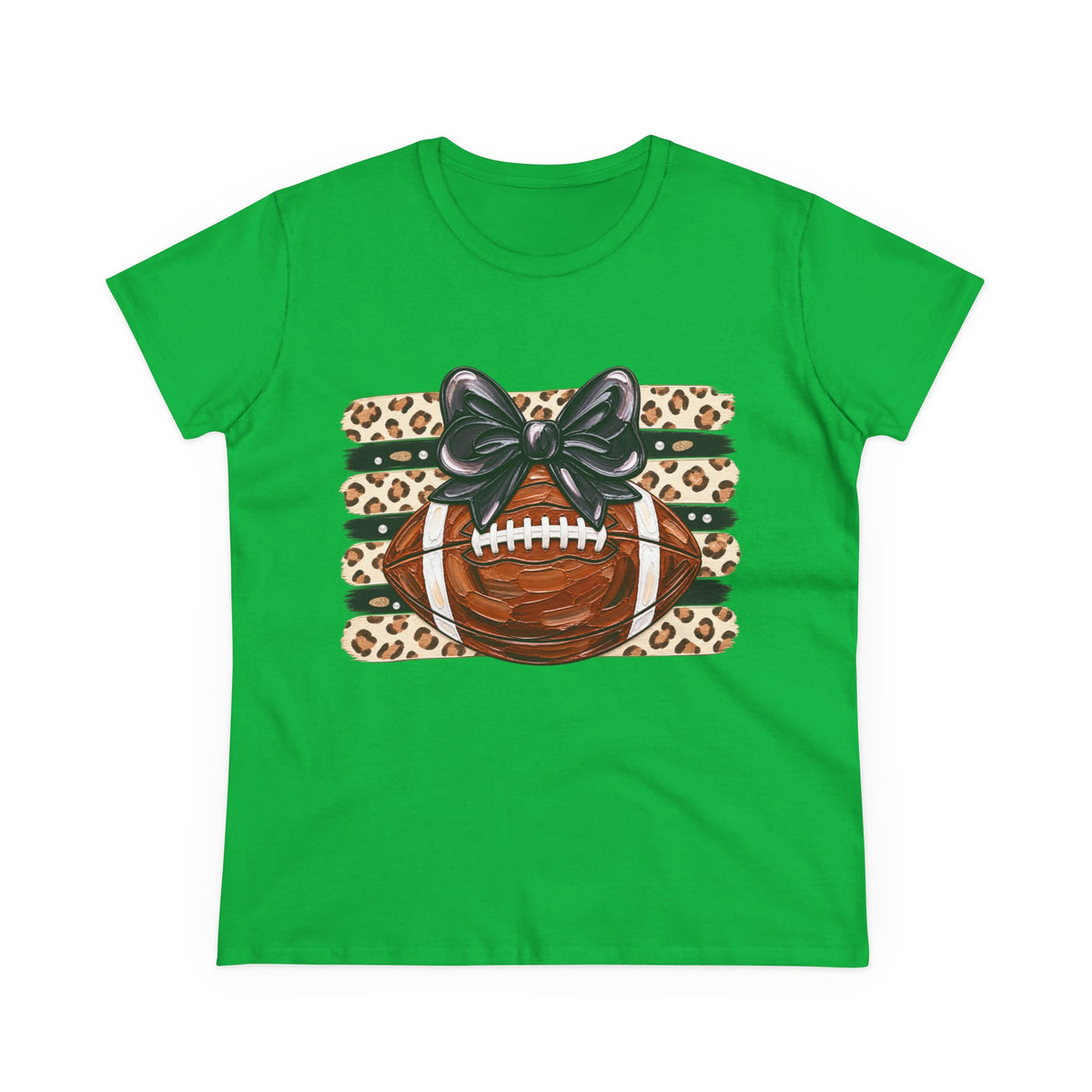 Leopard Football Tee — Cute Bow Game Day Shirt for Women