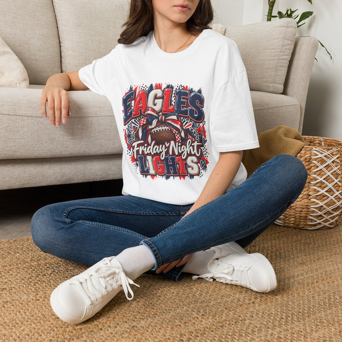 Friday Nights & Eagles Lights Shirt | Eagles Game Day Tee | High School Football Spirit Shirt | Red White Blue Team Tee