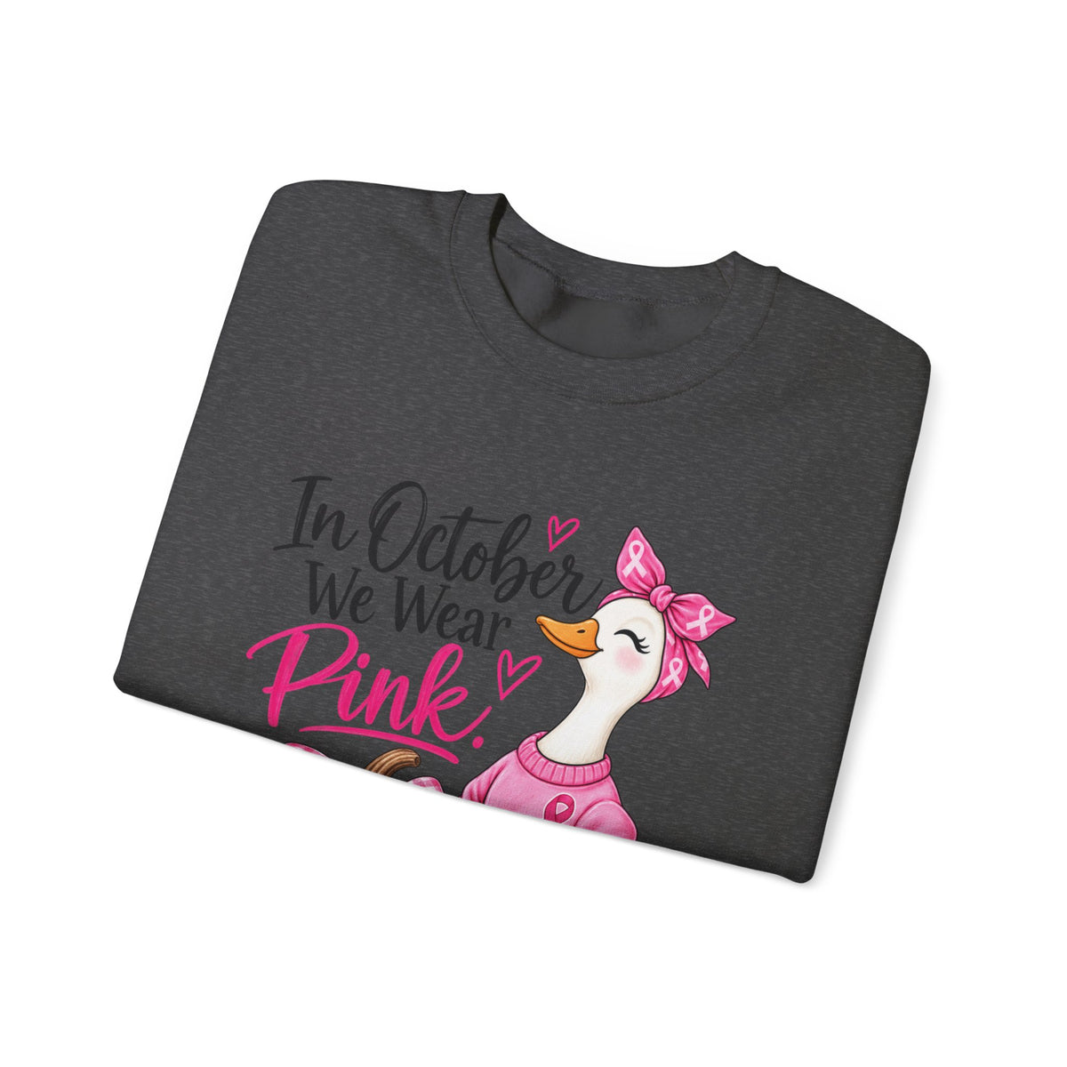 In October We Wear Pink Sweatshirt — Breast Cancer Awareness Pink Duck & Pumpkin Crewneck