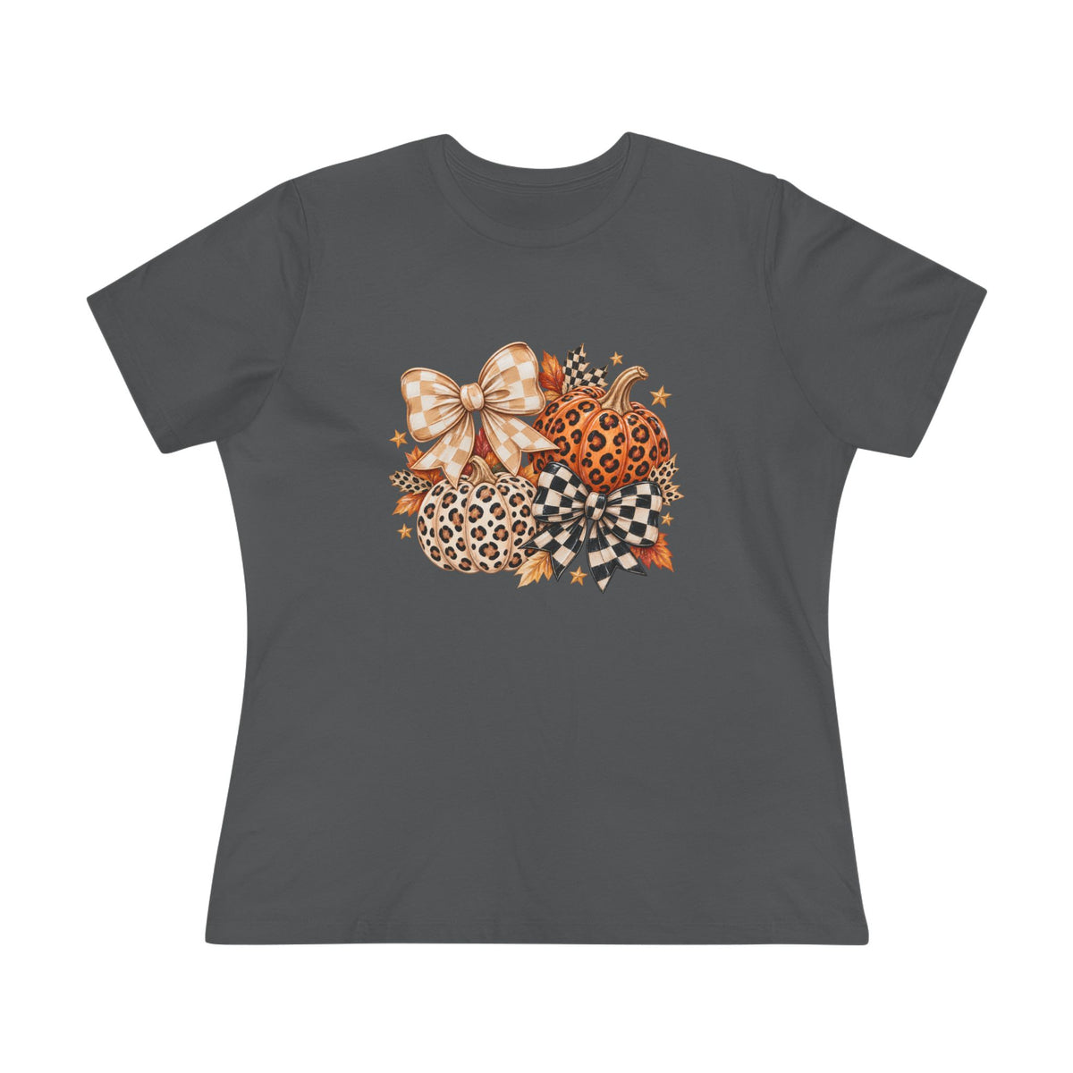 Leopard Pumpkin Trio Women's Tee — Fall Floral Bow Autumn Graphic Shirt
