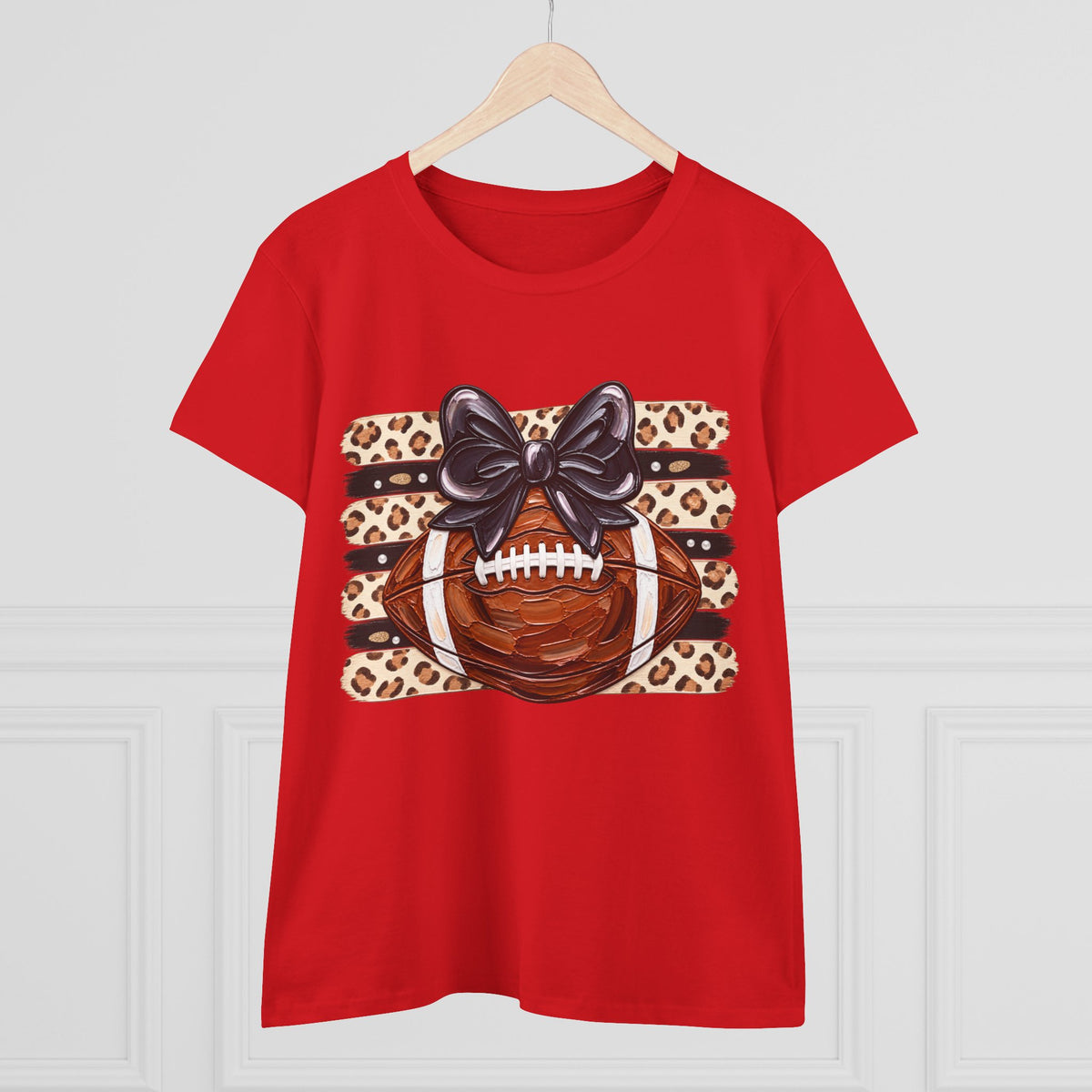 Leopard Football Tee — Cute Bow Game Day Shirt for Women