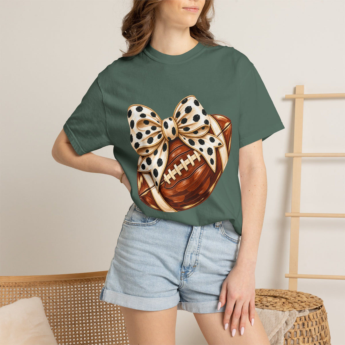 Football with Polka Dot Bow T-Shirt