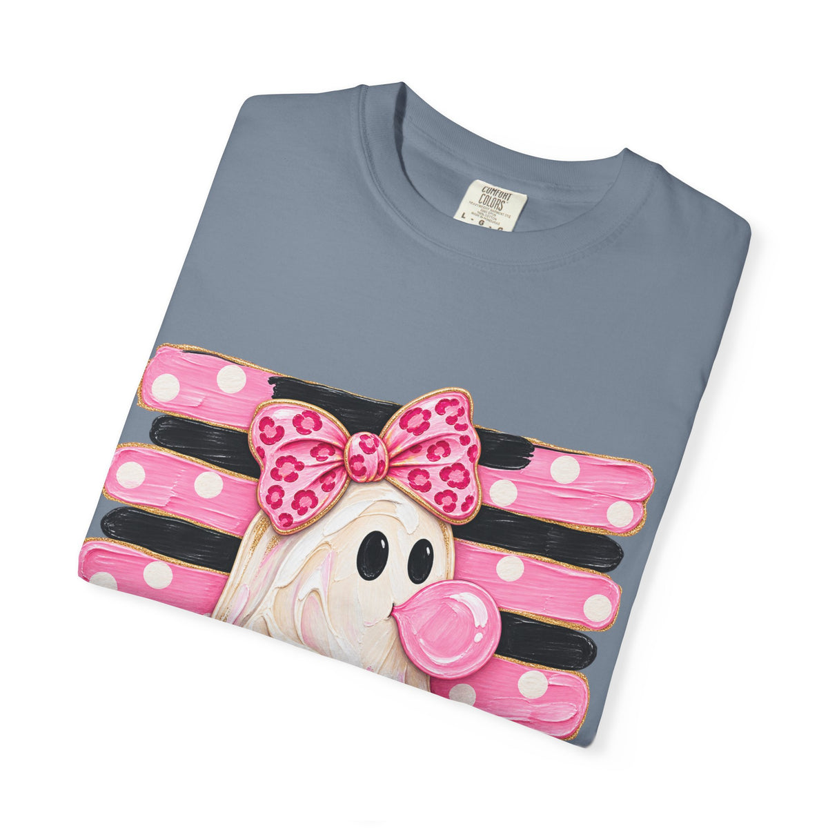 Halloween Pink Ghost T-Shirt — Cute Bubblegum Ghost with Bow & Jack-o'-Lantern