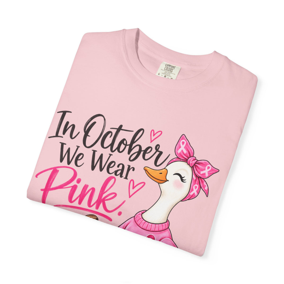 In October We Wear Pink Breast Cancer Awareness T-Shirt — Cute Duck & Pink Pumpkin Tee
