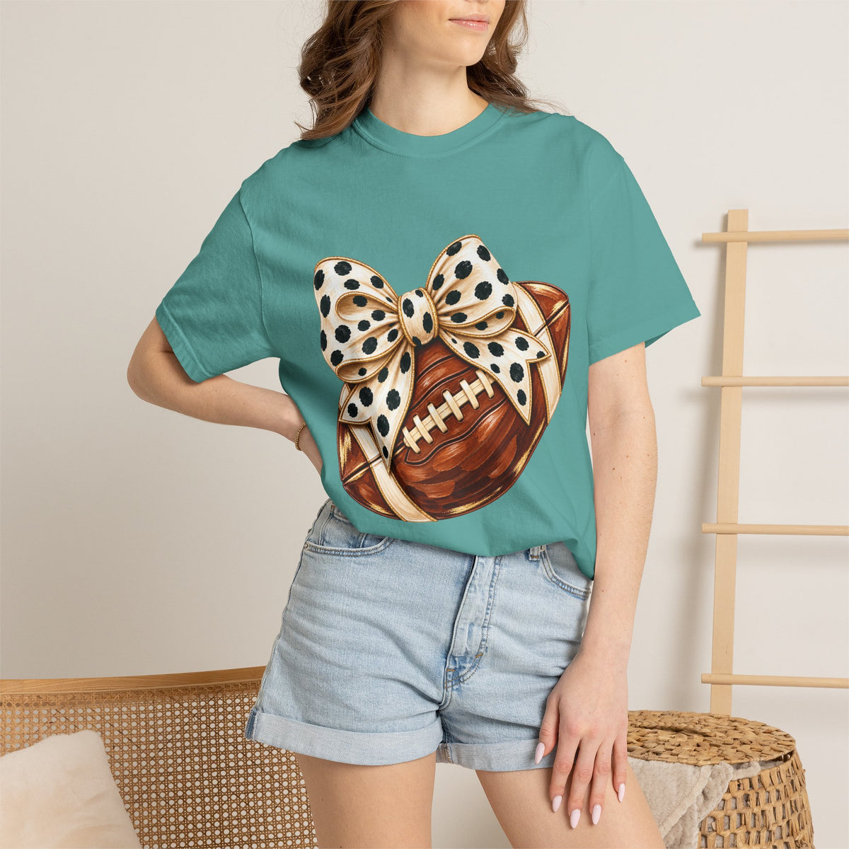 Football with Polka Dot Bow T-Shirt