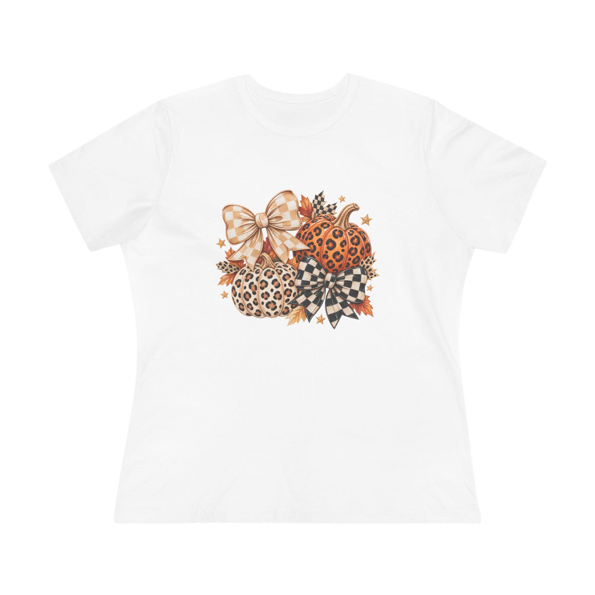 Leopard Pumpkin Trio Women's Tee — Fall Floral Bow Autumn Graphic Shirt