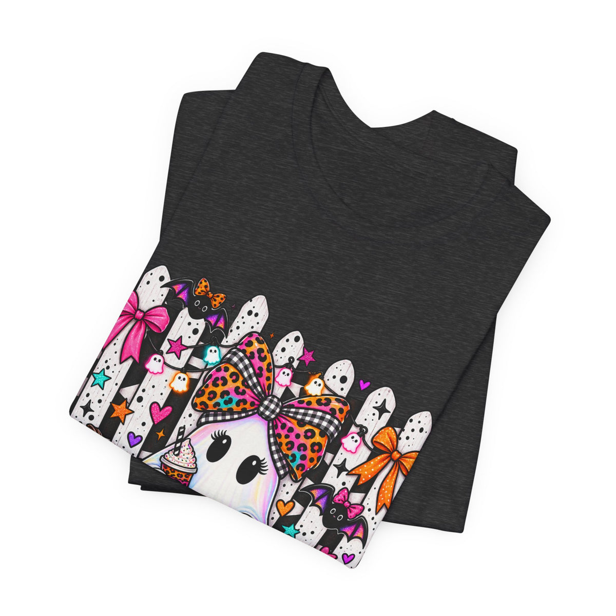 Cute Halloween Ghost Tee — Pink & Leopard Pumpkin Ghosts Graphic T-Shirt