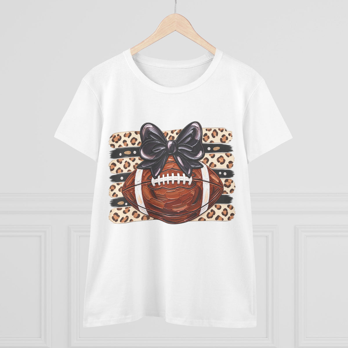 Leopard Football Tee — Cute Bow Game Day Shirt for Women