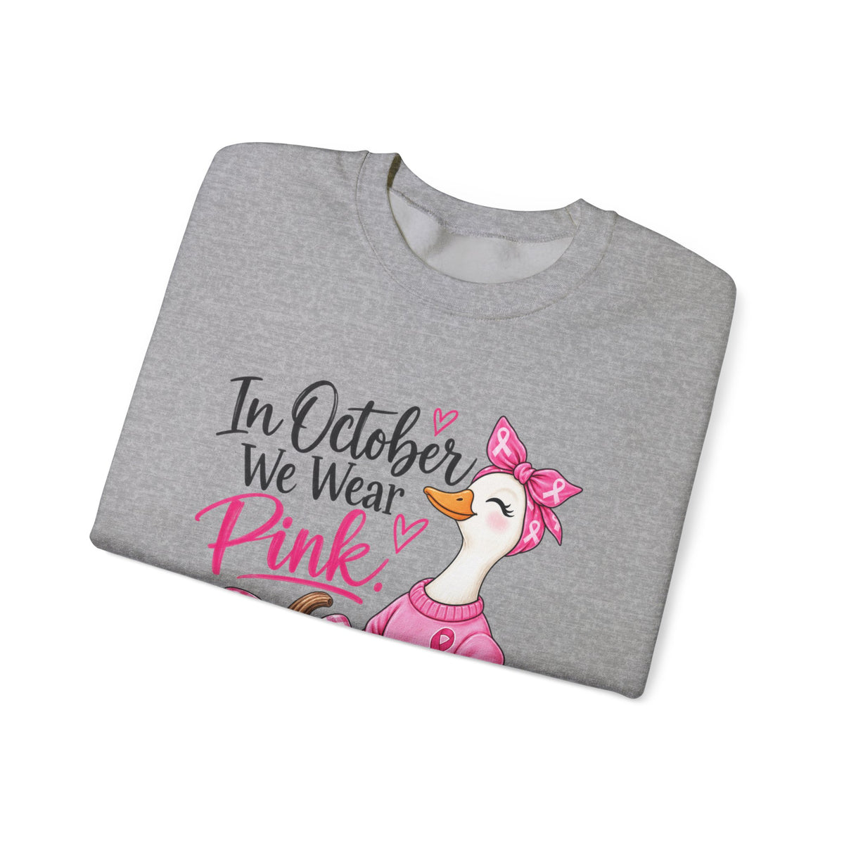 In October We Wear Pink Sweatshirt — Breast Cancer Awareness Pink Duck & Pumpkin Crewneck