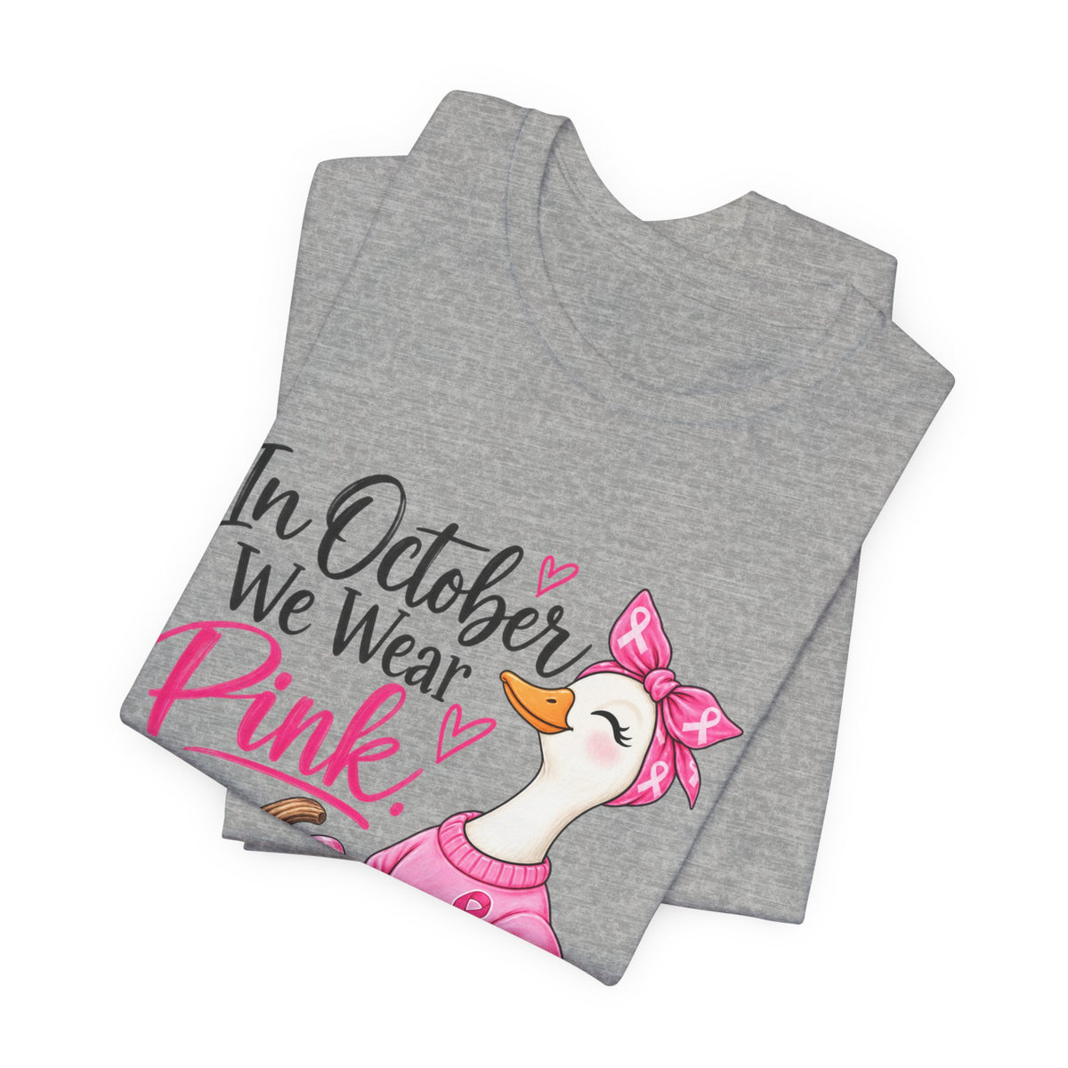 Breast Cancer Awareness Tee - "In October We Wear Pink" Duck & Pink Pumpkin T-Shirt