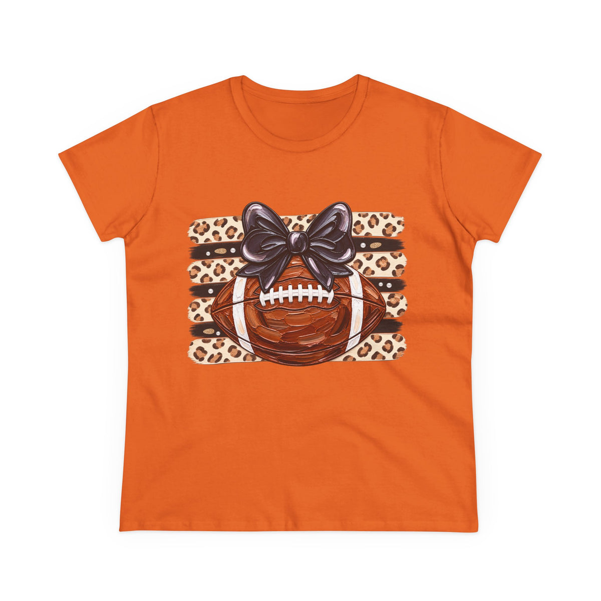 Leopard Football Tee — Cute Bow Game Day Shirt for Women