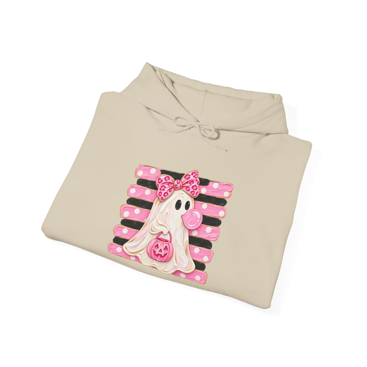 Pink Ghost Halloween Hoodie — Cute Trick-or-Treat Ghost with Pumpkin Graphic