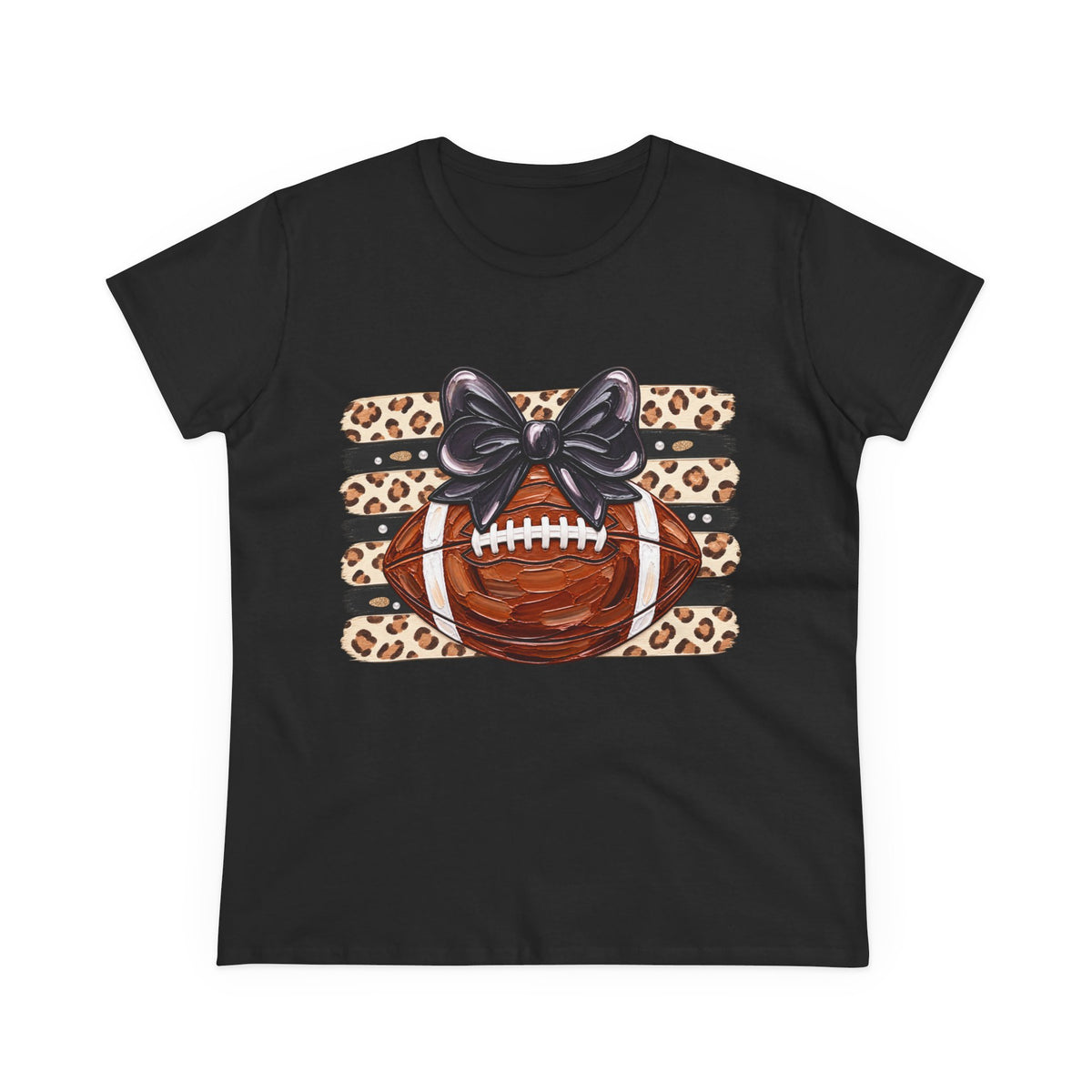 Leopard Football Tee — Cute Bow Game Day Shirt for Women
