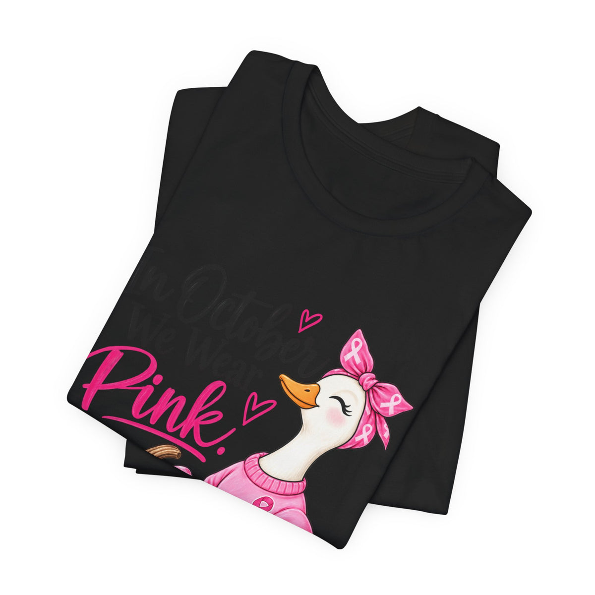 Breast Cancer Awareness Tee - "In October We Wear Pink" Duck & Pink Pumpkin T-Shirt