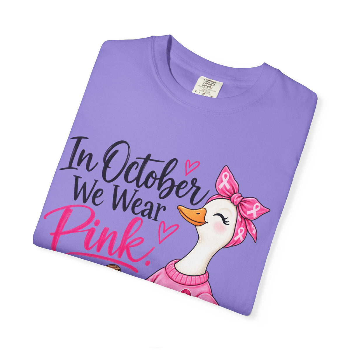 In October We Wear Pink Breast Cancer Awareness T-Shirt — Cute Duck & Pink Pumpkin Tee