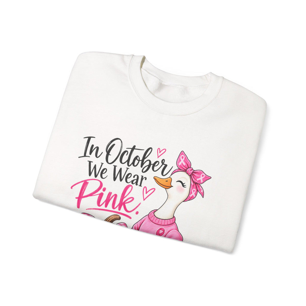 In October We Wear Pink Sweatshirt — Breast Cancer Awareness Pink Duck & Pumpkin Crewneck