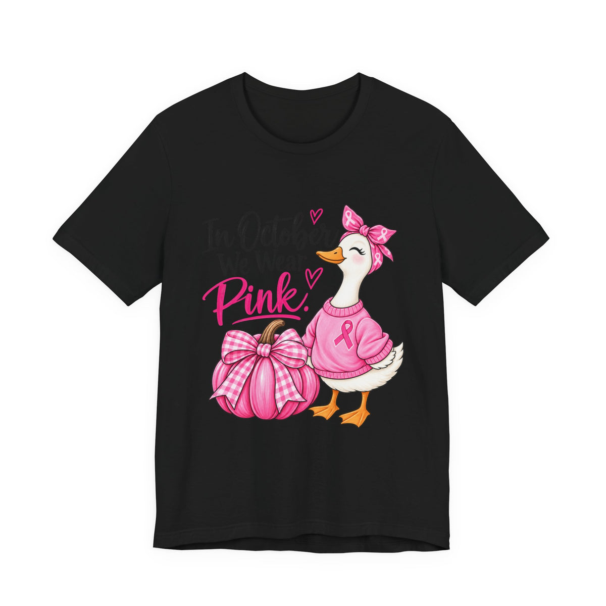 Breast Cancer Awareness Tee - "In October We Wear Pink" Duck & Pink Pumpkin T-Shirt