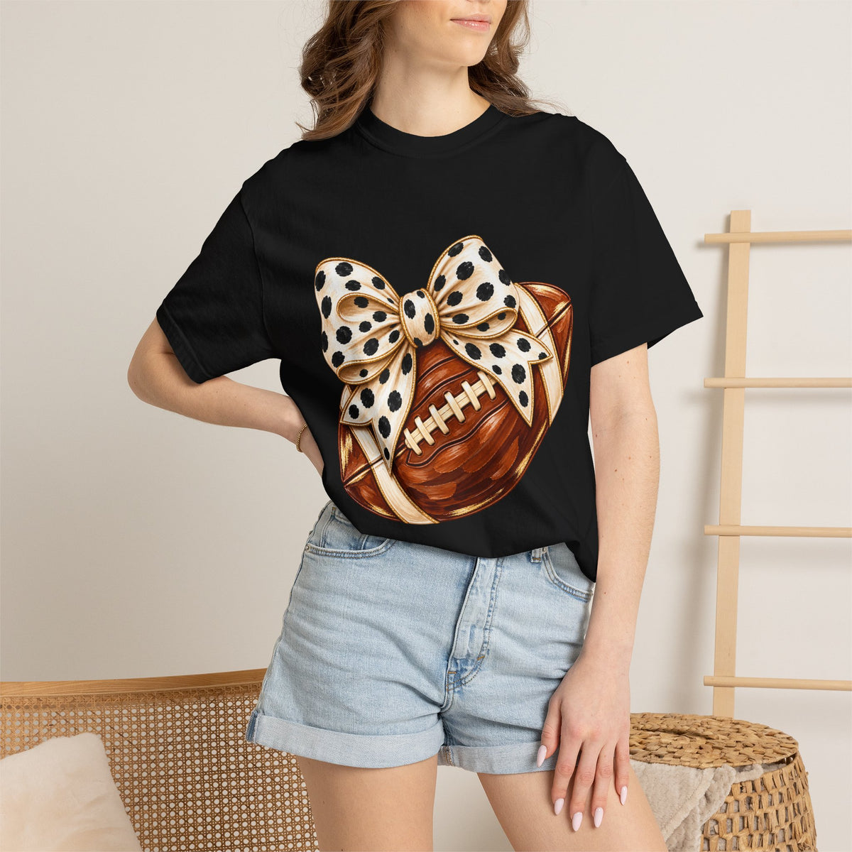 Football with Polka Dot Bow T-Shirt