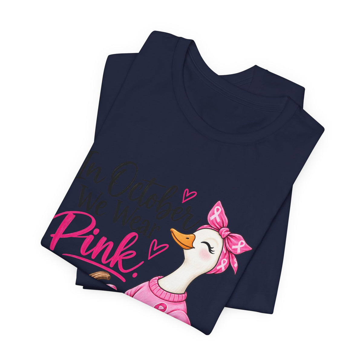 Breast Cancer Awareness Tee - "In October We Wear Pink" Duck & Pink Pumpkin T-Shirt