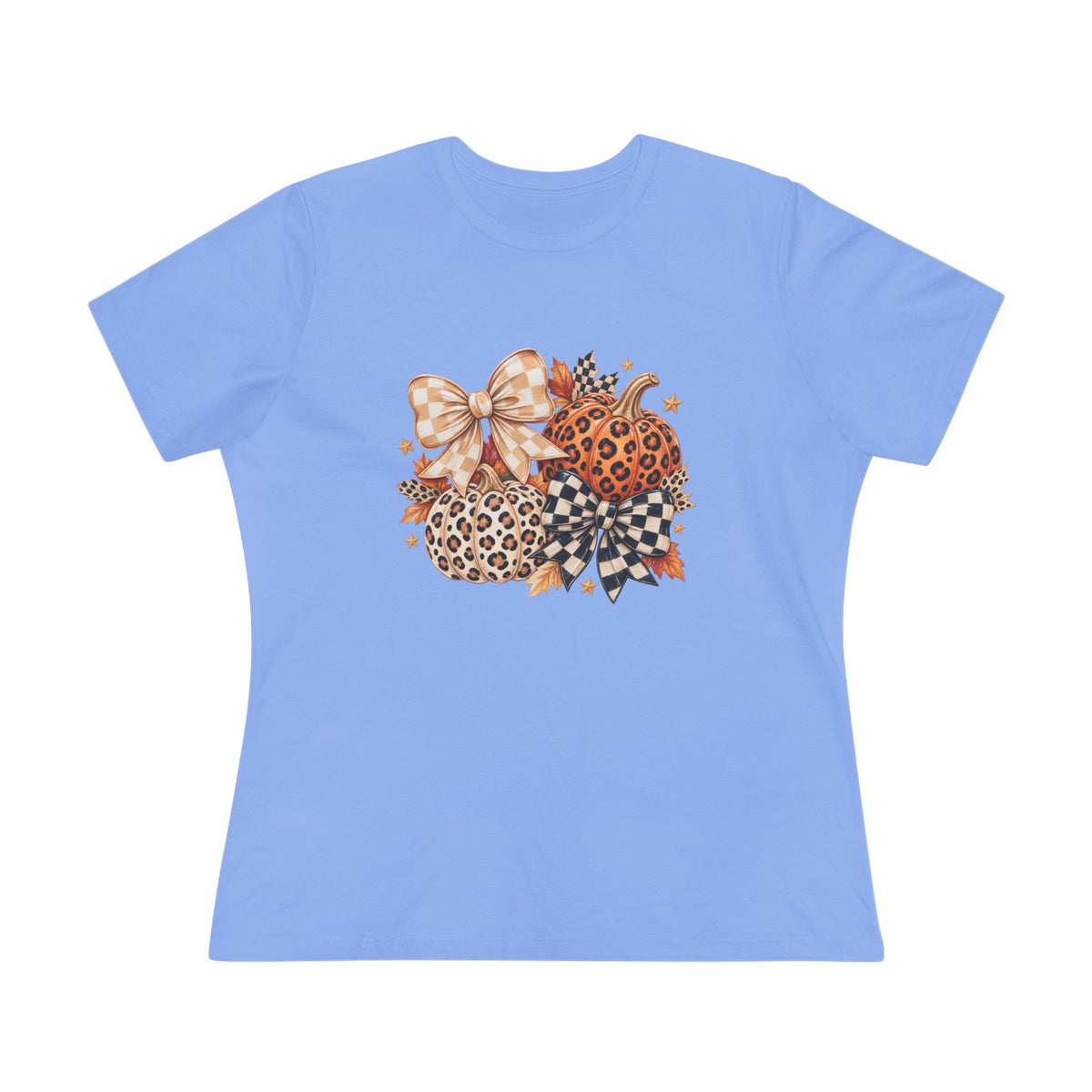 Leopard Pumpkin Trio Women's Tee — Fall Floral Bow Autumn Graphic Shirt