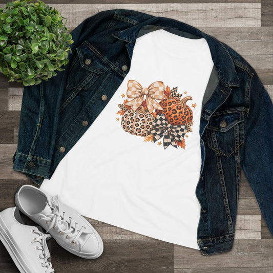 Leopard Pumpkin Trio Women's Tee — Fall Floral Bow Autumn Graphic Shirt