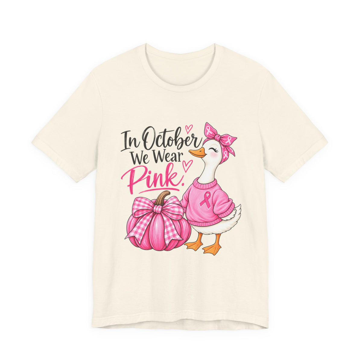 Breast Cancer Awareness Tee - "In October We Wear Pink" Duck & Pink Pumpkin T-Shirt