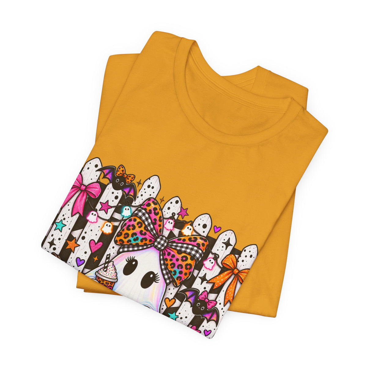 Cute Halloween Ghost Tee — Pink & Leopard Pumpkin Ghosts Graphic T-Shirt
