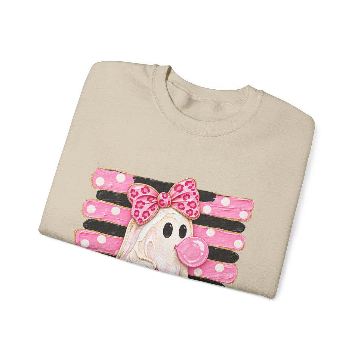 Ghost Costume Sweatshirt — Cute Pink Polka Dot Ghost with Pumpkin Graphic