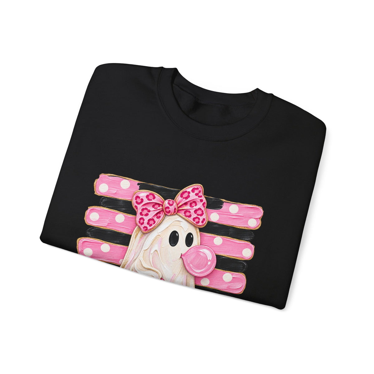 Ghost Costume Sweatshirt — Cute Pink Polka Dot Ghost with Pumpkin Graphic