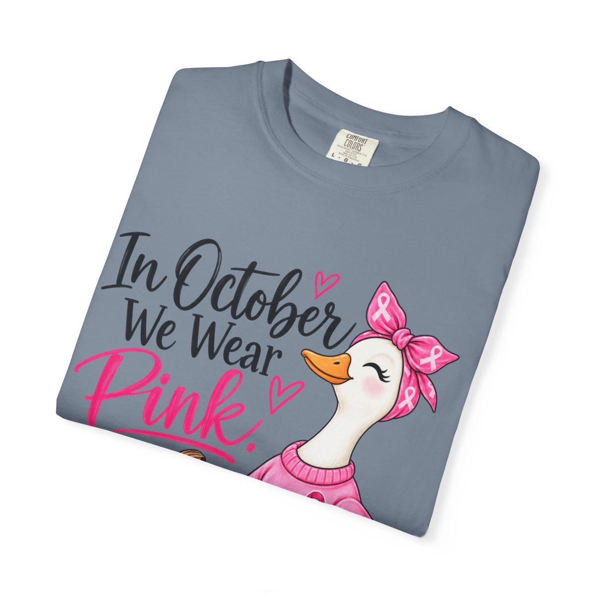 In October We Wear Pink Breast Cancer Awareness T-Shirt — Cute Duck & Pink Pumpkin Tee