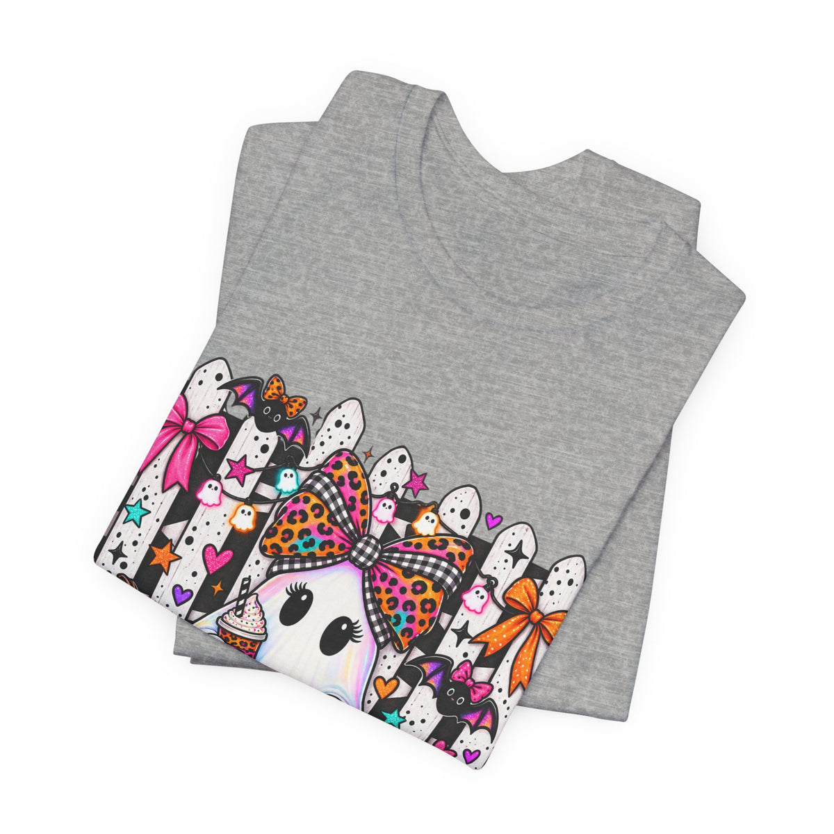 Cute Halloween Ghost Tee — Pink & Leopard Pumpkin Ghosts Graphic T-Shirt