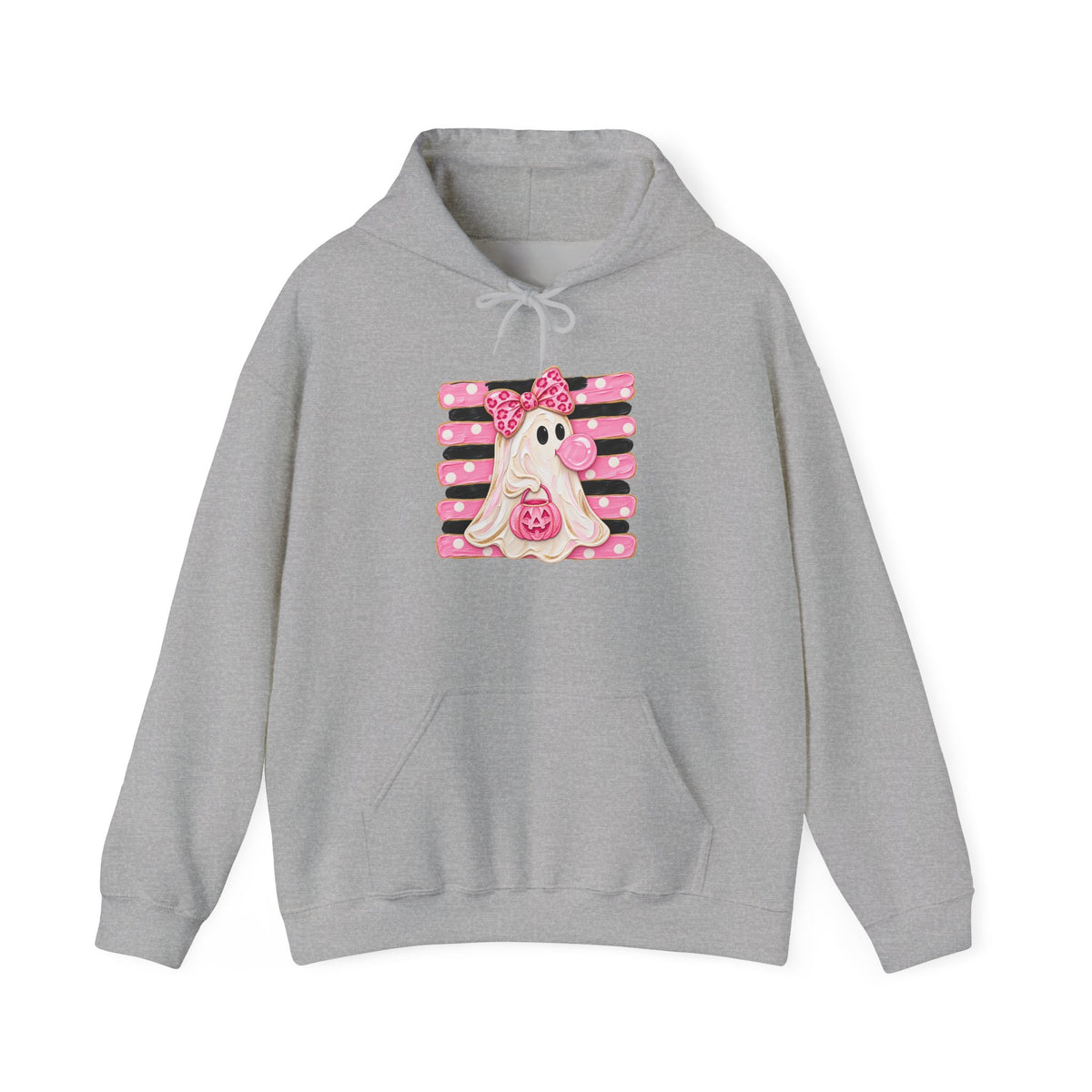 Pink Ghost Halloween Hoodie — Cute Trick-or-Treat Ghost with Pumpkin Graphic
