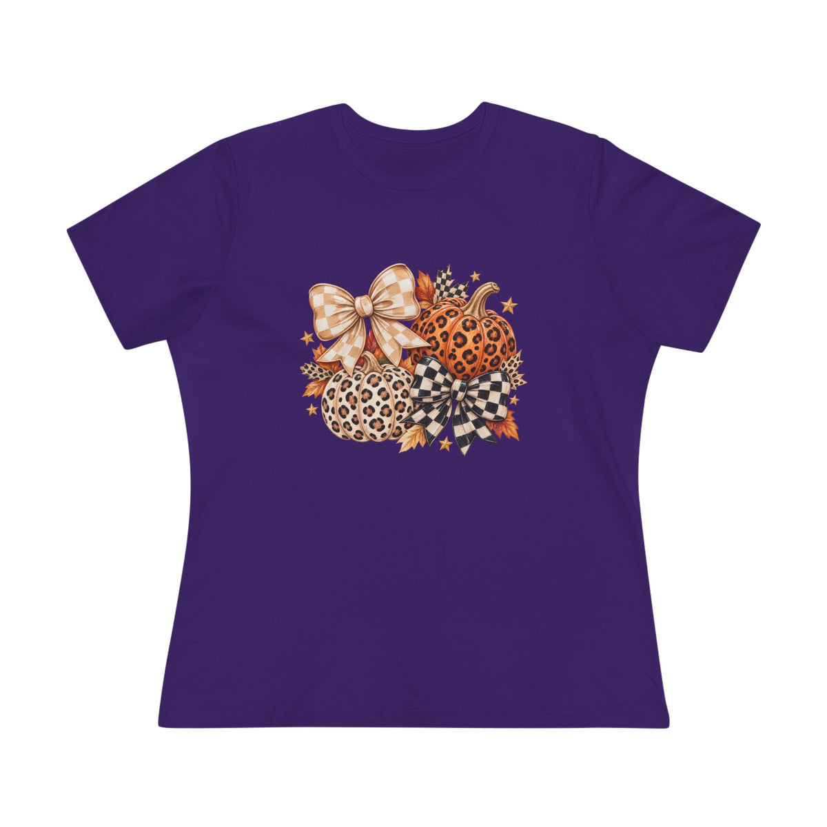 Leopard Pumpkin Trio Women's Tee — Fall Floral Bow Autumn Graphic Shirt