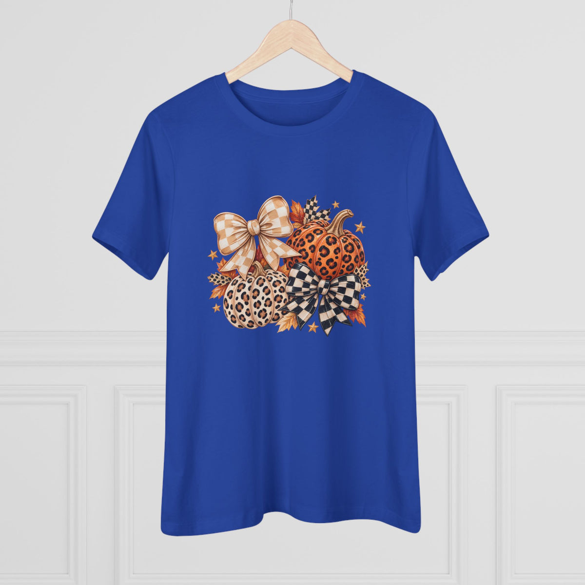 Leopard Pumpkin Trio Women's Tee — Fall Floral Bow Autumn Graphic Shirt
