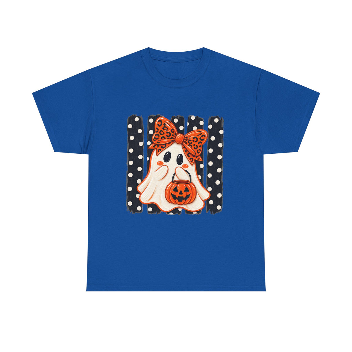 Halloween Ghost Tee — Cute Ghost with Pumpkin & Polka Dot Bow