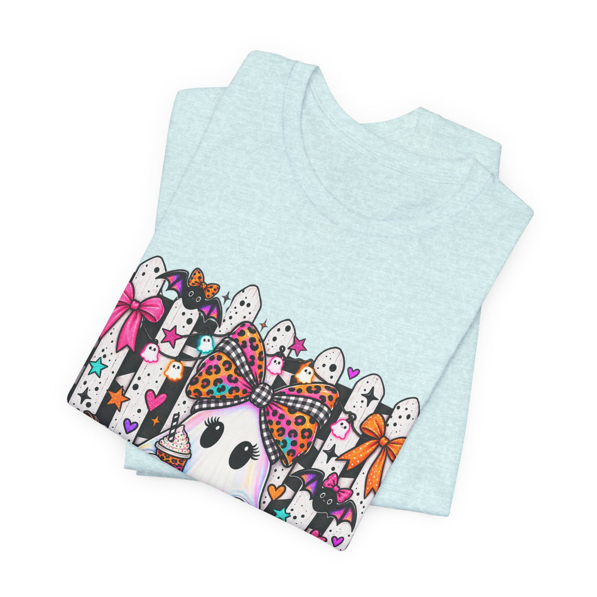 Cute Halloween Ghost Tee — Pink & Leopard Pumpkin Ghosts Graphic T-Shirt