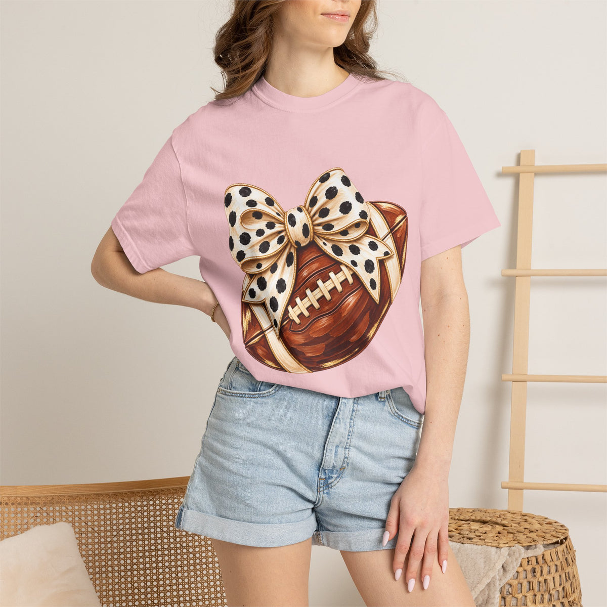 Football with Polka Dot Bow T-Shirt