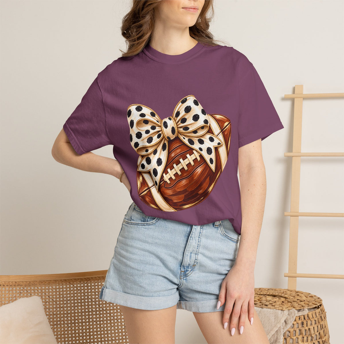 Football with Polka Dot Bow T-Shirt