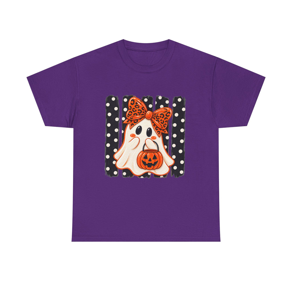 Halloween Ghost Tee — Cute Ghost with Pumpkin & Polka Dot Bow
