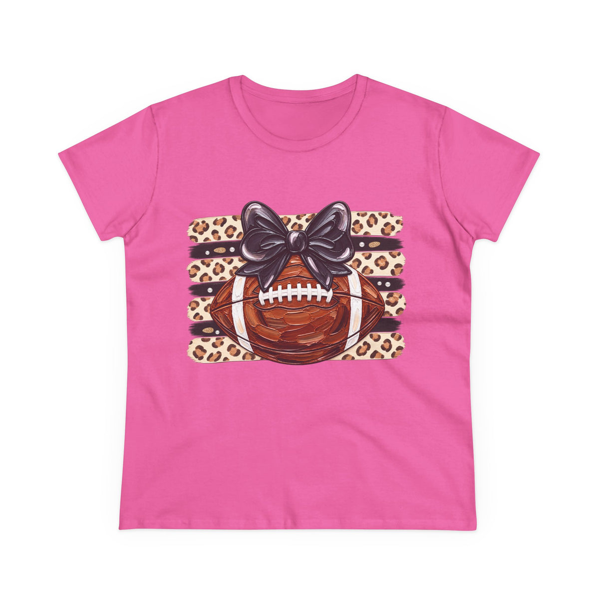 Leopard Football Tee — Cute Bow Game Day Shirt for Women