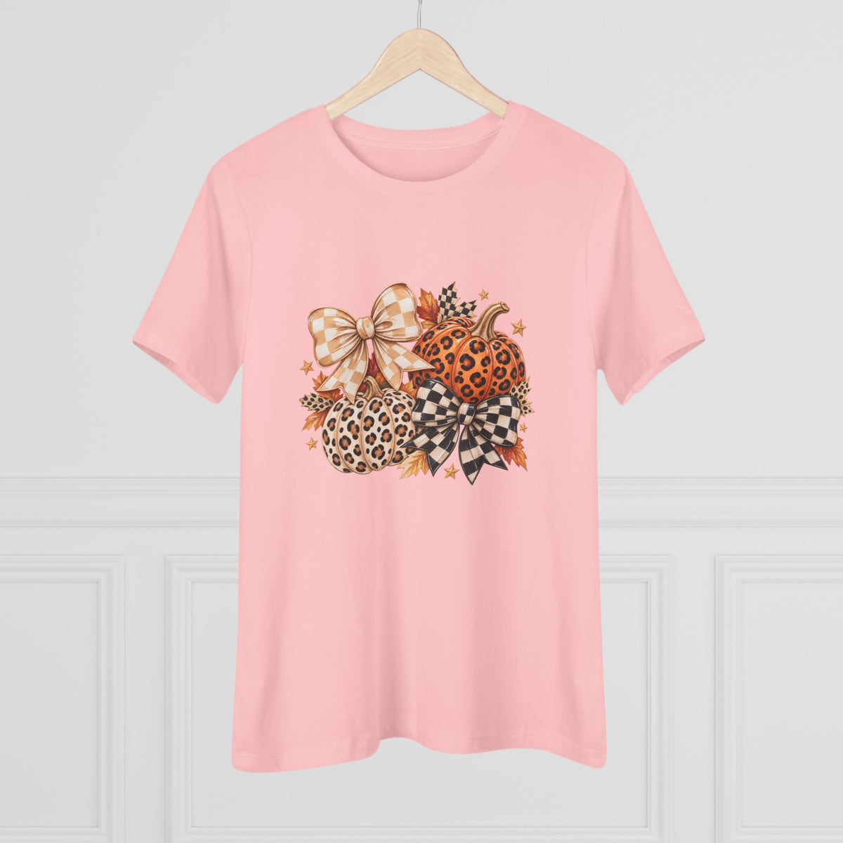 Leopard Pumpkin Trio Women's Tee — Fall Floral Bow Autumn Graphic Shirt