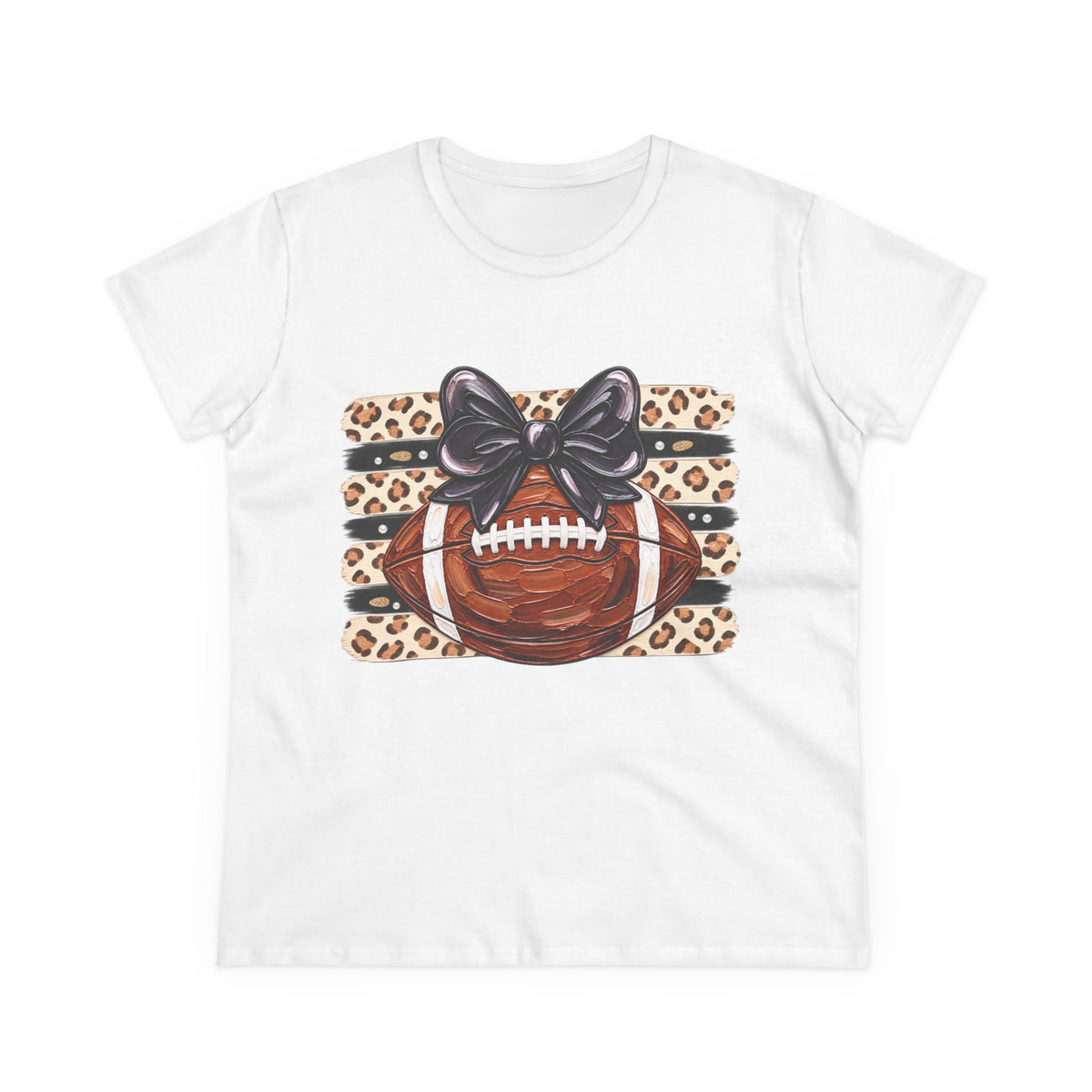 Leopard Football Tee — Cute Bow Game Day Shirt for Women