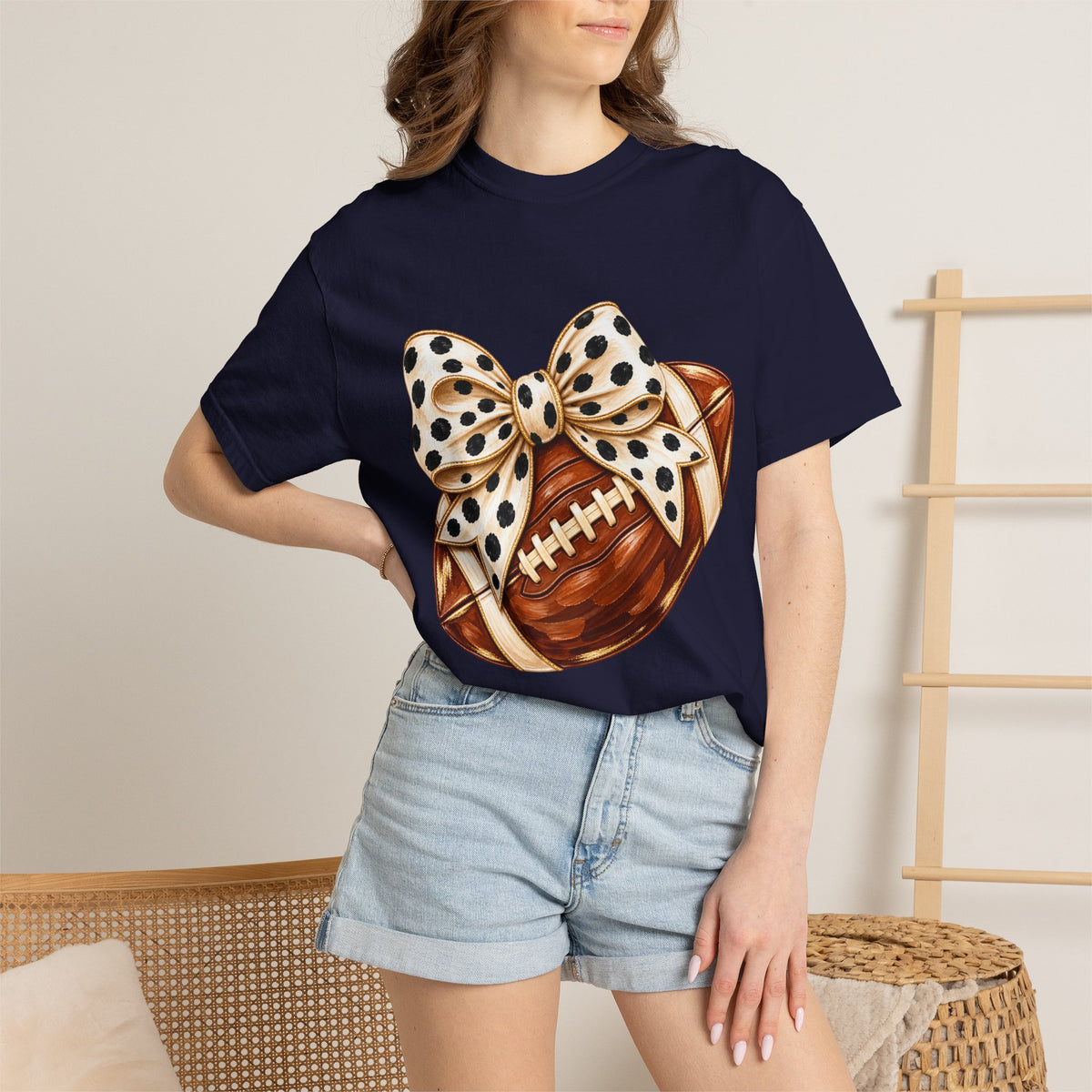 Football with Polka Dot Bow T-Shirt