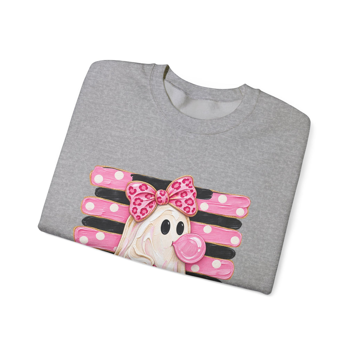 Ghost Costume Sweatshirt — Cute Pink Polka Dot Ghost with Pumpkin Graphic