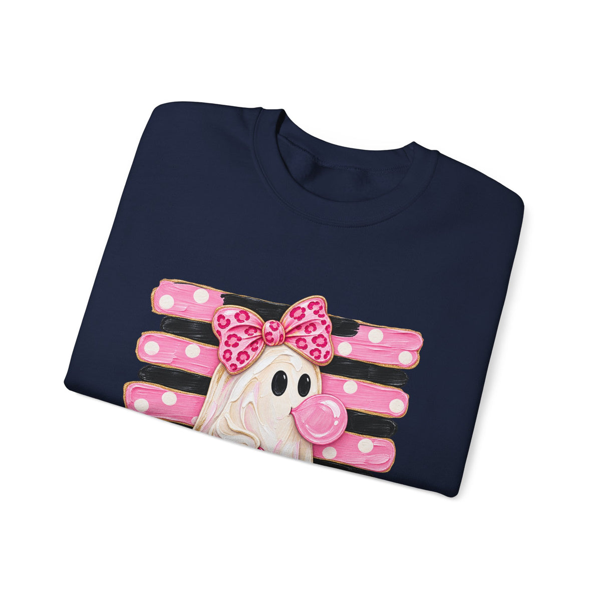 Ghost Costume Sweatshirt — Cute Pink Polka Dot Ghost with Pumpkin Graphic