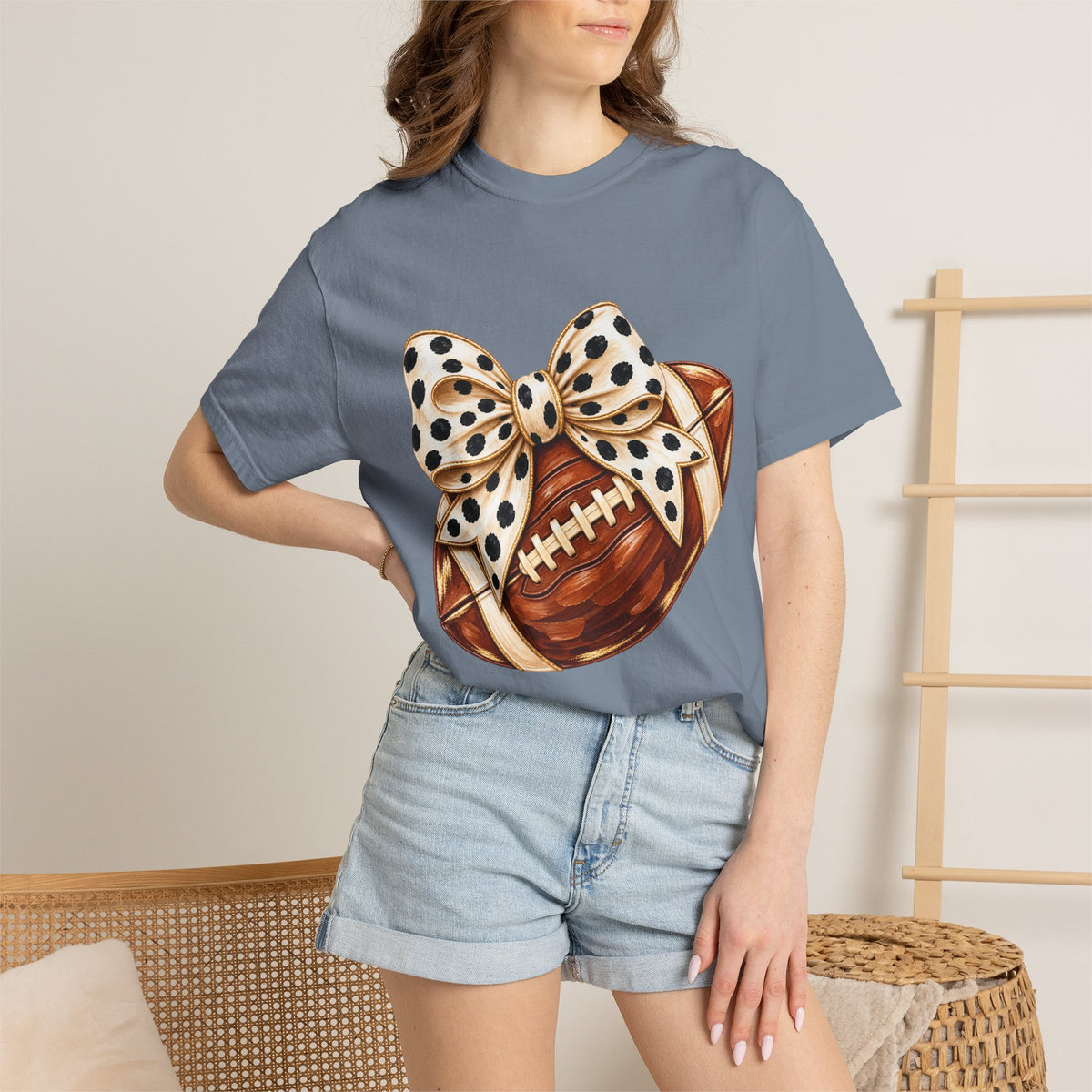Football with Polka Dot Bow T-Shirt